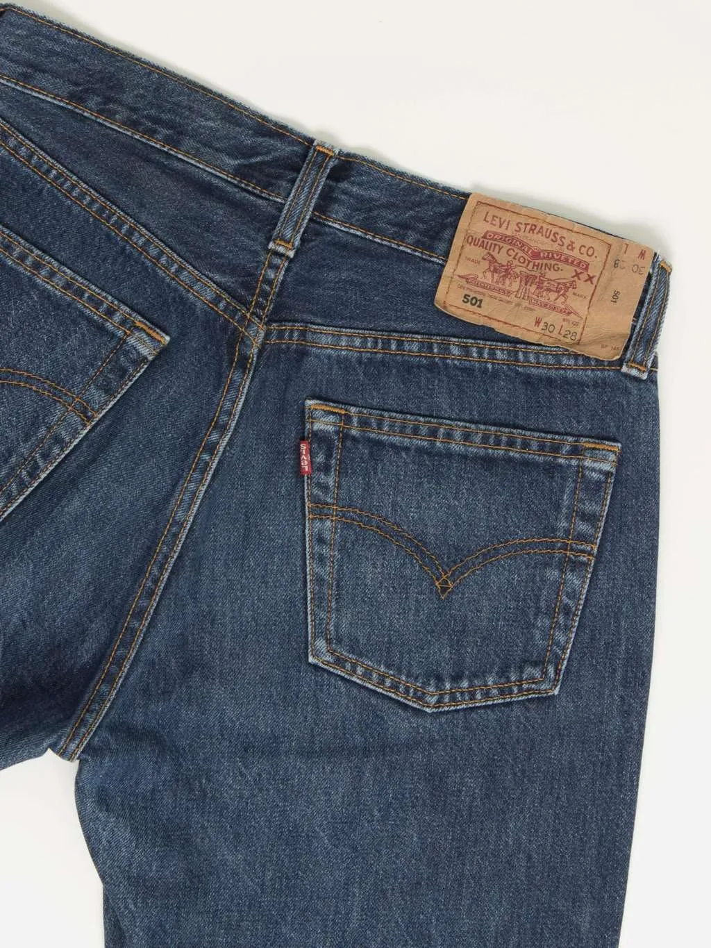 Vintage Levis 501 jeans 29 x 27 dark blue mid wash UK made 90s