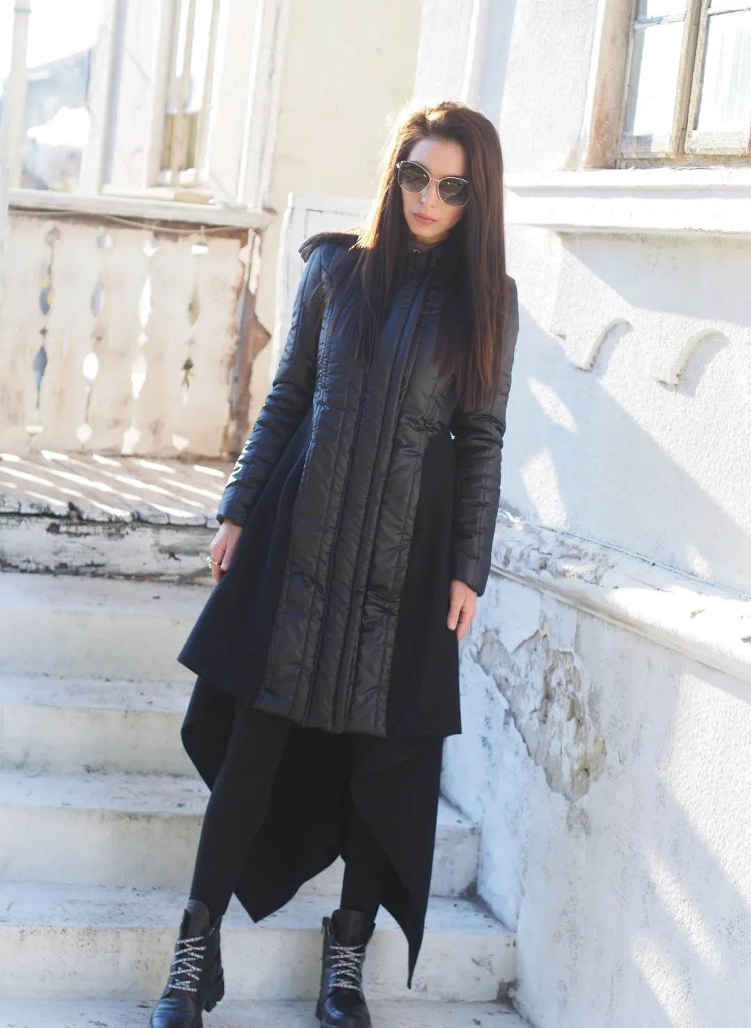 Women Asymmetric Quilted Cashmere Coat