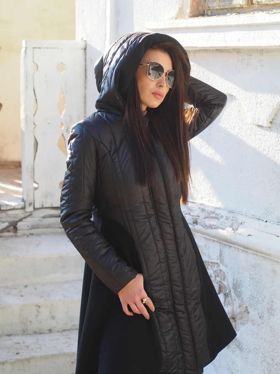 Women Asymmetric Quilted Cashmere Coat