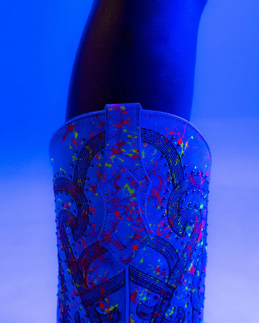 Women's Overlay Embroidery Studs & Crystals Neon Blacklight Western Boots