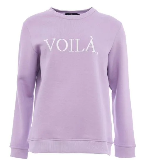 ZWILLINGSHERZ Sweater Voila women's round neck sweater with VOILÀ lettering cotton sweater 3110-1204-2 lilac